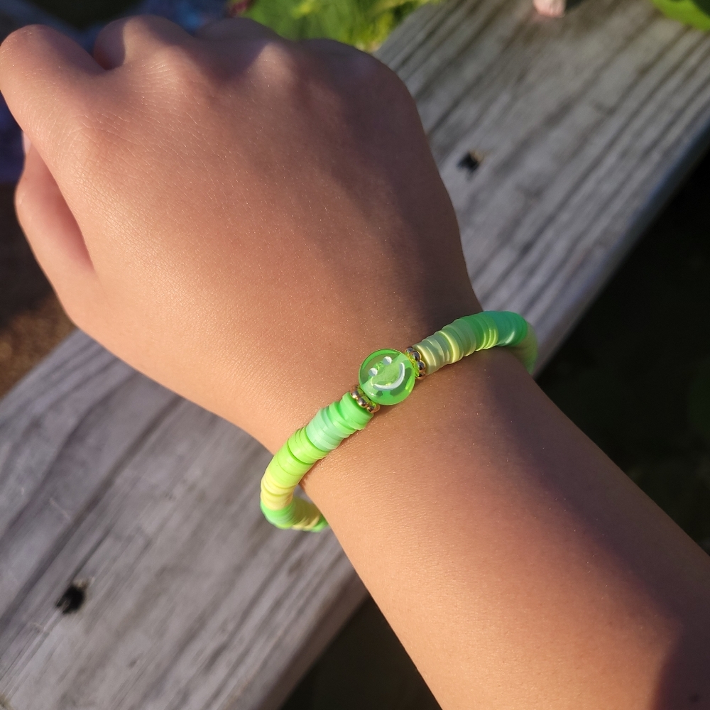 A Green Smiley Clay Bead Anklet